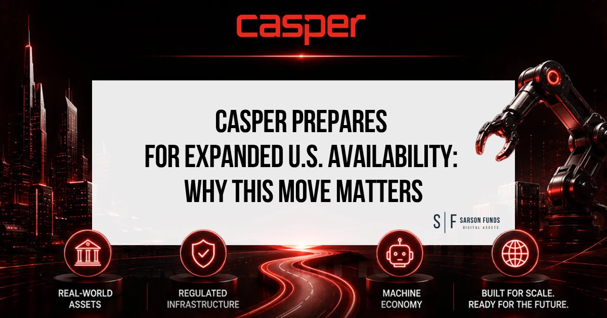 Casper graphic showing expanded U.S. availability themes, including real-world assets, regulated infrastructure, machine economy and scale.